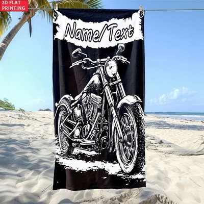 1pc Custom Name Motorcycle Design. Beach Towel - Soft, Ultra-Absorbent Microfi