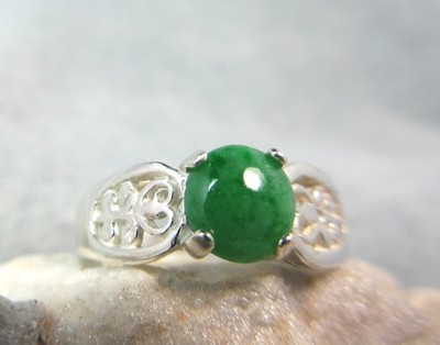 JADEIT - Jelly Green Apple Jade Unbeheizt Burma Typ A 925 Sterling Silber Ring