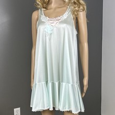 Vintage Lorraine Drop Waist Nylon Nightgown Small Flowy Floral Satin Appliques