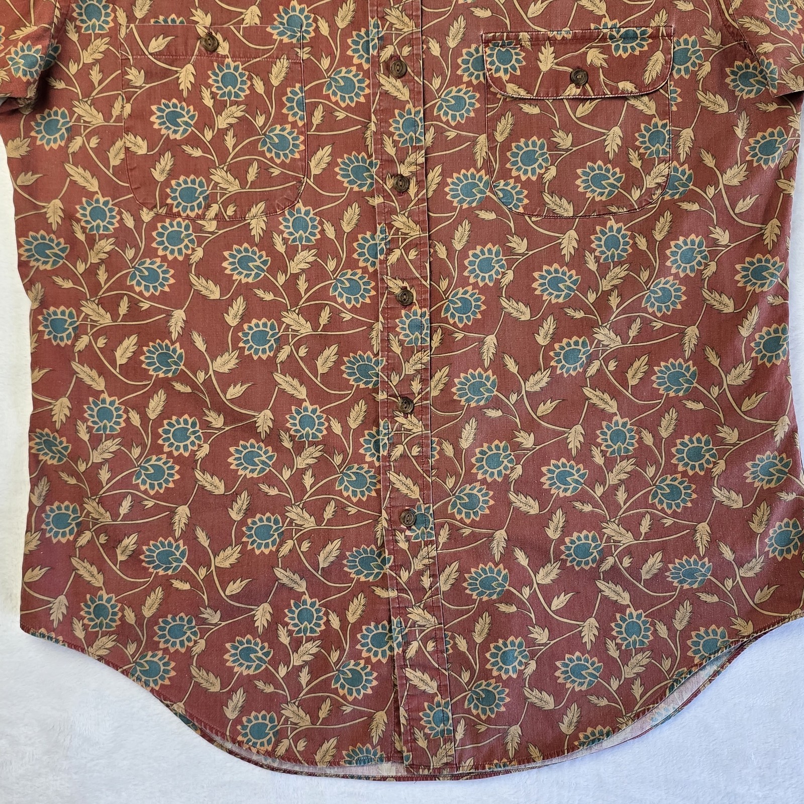 Vintage Chaps Ralph Lauren Shirt Mens M Floral Button Down Faded Orange Classic thumbnail 2