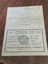 Textile Workers Union CIO Monthly Membership Dues Card 1941 w 16 union stamps