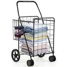 Costway Folding Shopping Cart with Swiveling Wheels and Dual Storage Baskets 88