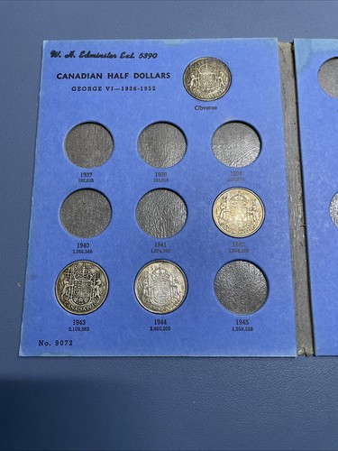 Set of Canada Fifty Cents Half Dollar 1942 - 1959 Whitman 50 Cents 50c