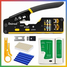 Pass  Through RJ45 Crimper Kit, 3  in  1 for Cat5  Cat6 RJ45 RJ11, with Tester