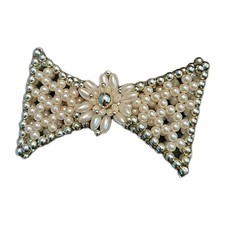 Vintage Faux Pearl Bow Hair Barrette Clip