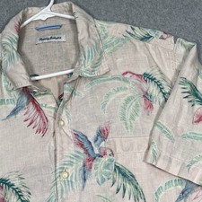 Tommy Bahama Hawaiian Shirt Mens XL Linen Reverse Print Parrot Cruise Beach