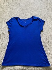 Liz Claiborne Women Short Sleeve V-Neck T-Shirt Blue Size L