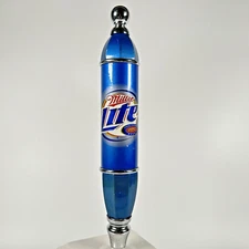 Vintage Miller Light double sided 12" Blue Chrome Beer Tap Handle Man Cave