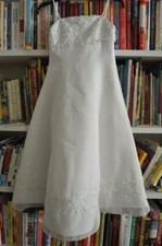 David's Bridal Flower Girl Confirmation Dress White Chiffon Over Satin Sz