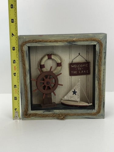 Vintage Shadow Box Lake Home Decor Accessory 7”x7”x2” - Nautical Themed Decor - Picture 5 of 7
