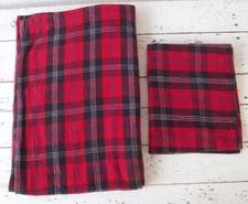 The Company Store Cotton Flannel Twin Flat Sheet+Std Sham~Red/Black/Blue Plaid