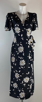 Neues Ex Chainstore Gänseblümchenmuster Wickel-Midikleid für Damen Größe 8-22