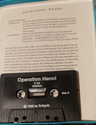 Operation Hanoi (Softgold 1992) Commodore C64 (Tape, Manual) working 8-bit