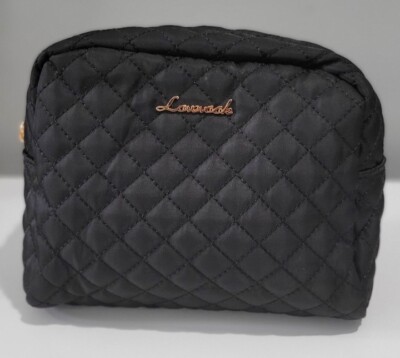 LoveVook Women Black Quilted Makeup Bag One Size Gold Logo