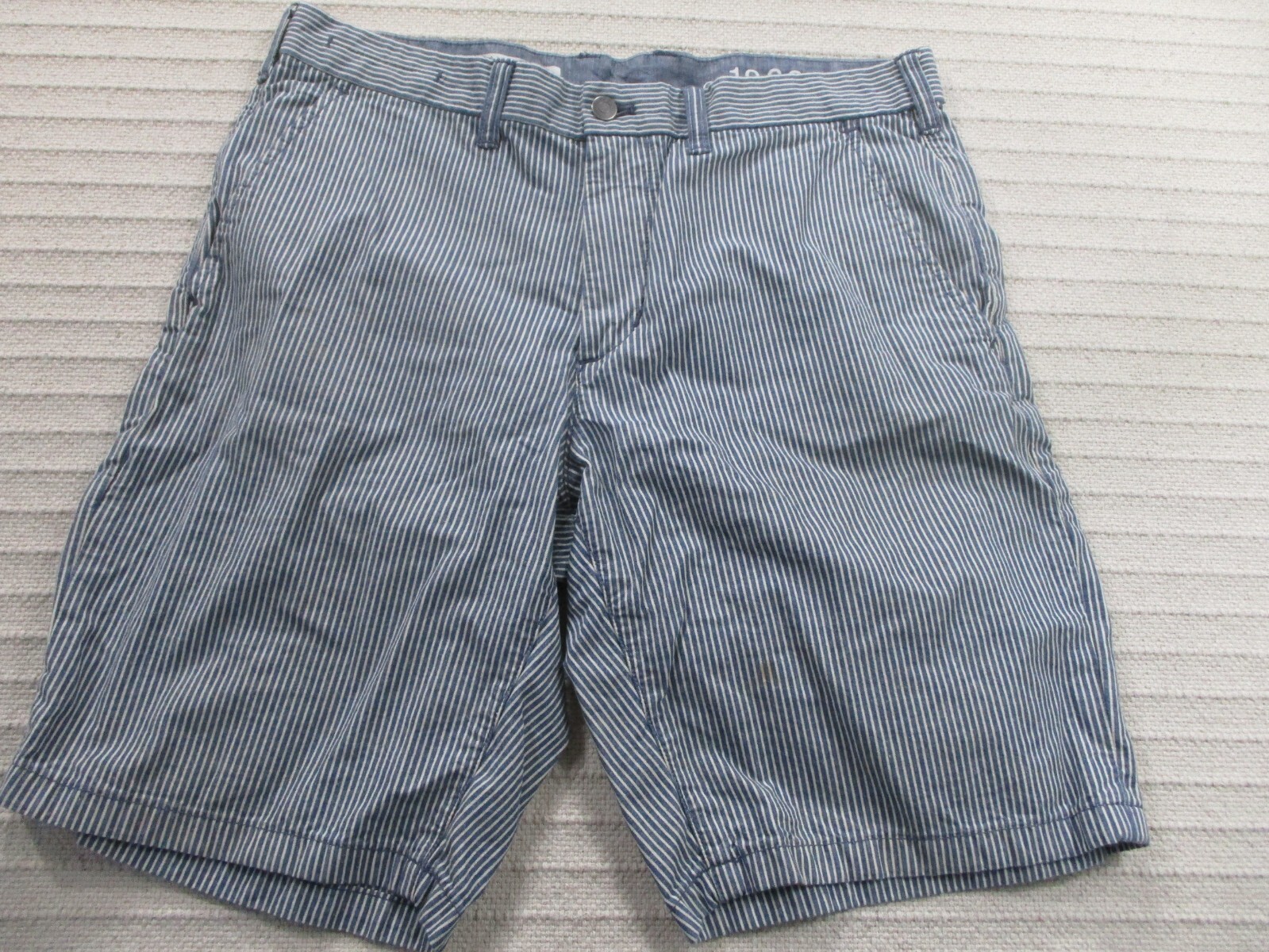 Gap Mens Shorts 34 Blue Striped Denim Straight Fit Ch… Gem