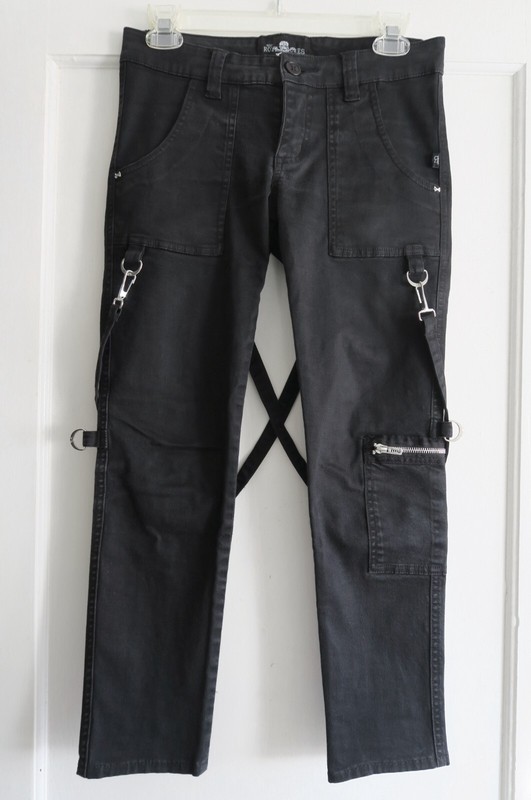 Vtg ROYAL BONES Bondage Skinny Pants Trousers Jeans Black Straps Crop Juniors 5