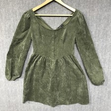 Shein Dress Womens Small Green Peasant Boho Corduroy Dress Short Long Sleeve