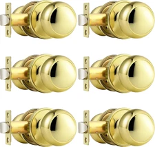 Probrico Passage Door Knobs Polished Brass Interior Hall/Closet Door Handles Key