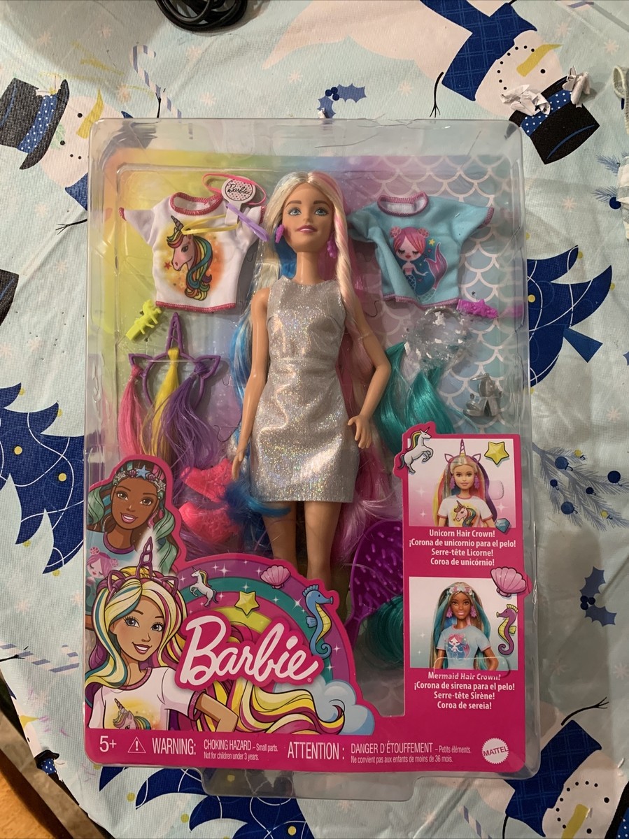 Barbie Fantasy Hair Doll Unicorn Mermaid, Blonde, with tops