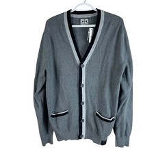 NEW Express Mens Cardigan Sweater Large Gray Cotton Buttons Knit V Neck 60