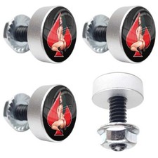 4 Silver Motorcycle Pin Up Girl License Plate Frame Fasteners Tag Bolt Screws 4 Silver Motorcycle Pin Up Girl License Plate Frame Fasteners Tag Bolt Screws