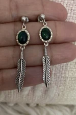 Vintage Sterling Signed WM Co. Wheeler Mfg Feather Dangle Stud Earrings # 110-81