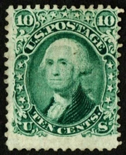 US # 68 *MINT NO GUM { 10c WASHINGTON } BEAUTY "TAG VARIETY OF 1861 CV$ 450.00