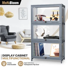 3 Tiers 41.7" Acrylic Display Case Clear Multifunctional Showcase w/Flip up Door