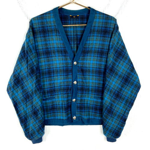 Vintage Pendleton Knit Wool Cardigan Sweater Medium Blue Plaid eBay