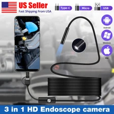 3 IN 1 6LED Snake Endoscope Borescope Inspection Camera for USB Type C Android 