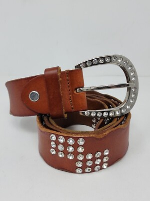 Brown Leather Belt Womens L Large Silver Tone Buckle  display picture 3