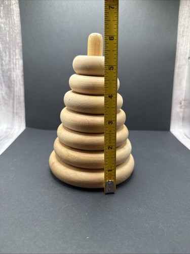 "Anillos apilables de madera artesanales calidad usados 6,5"" 7 piezas tono natural" - Imagen 5 de 6