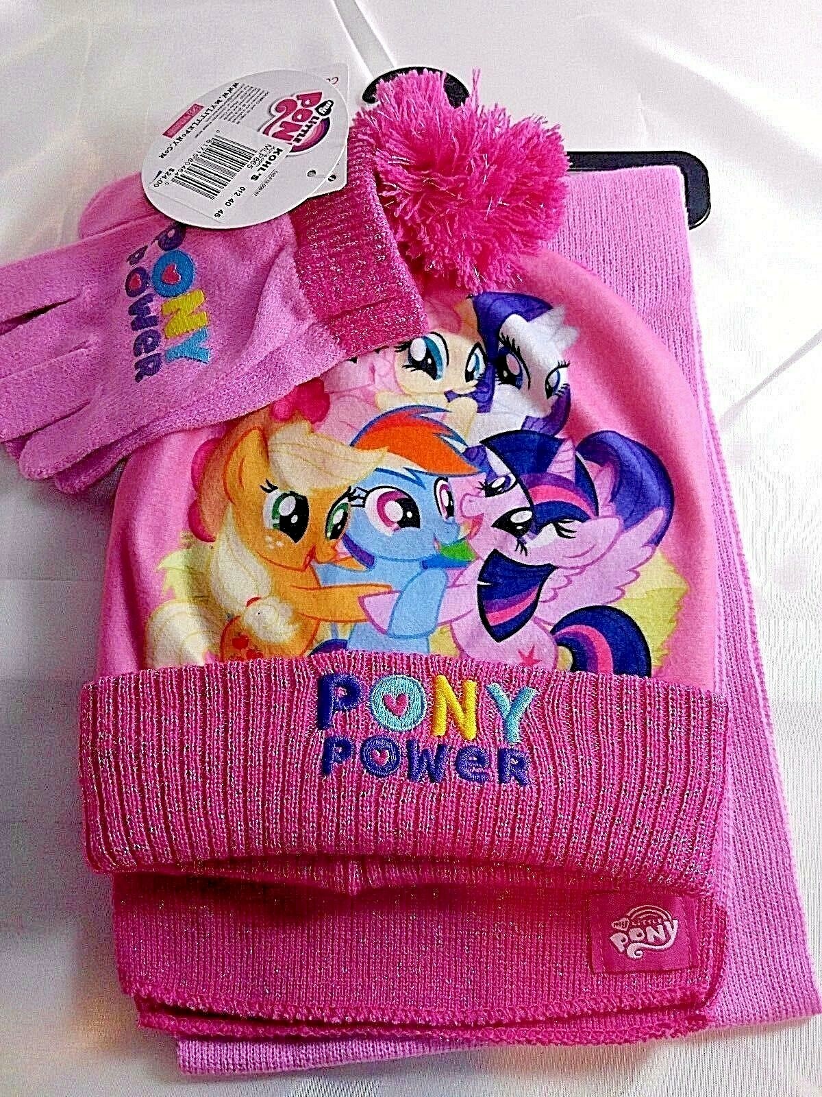 Set cappello e guanti MY LITTLE PONY con sciarpa MLP SET 3 PEZZI rosa lavorato a maglia R $24 nuovo con etichette