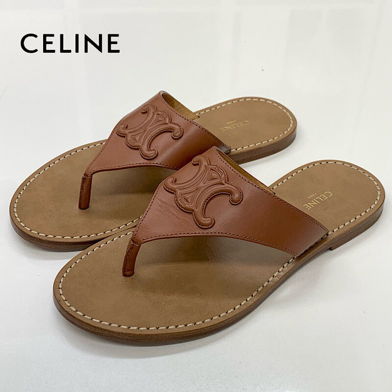 サンダル CELINE Triomphe sandals Celine Leather Triomphe Thong Sandal Brown Size 37/US 7