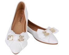 BALLERINAS FÜR DAMEN WEISS MIT GOLDENER BÄRSCHLEIFE KOMMUNIONSCHUHE