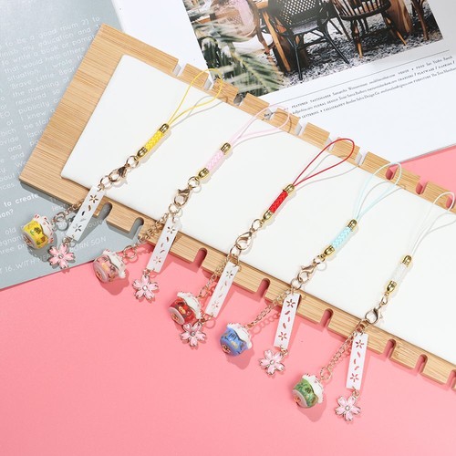 Lanyard Anti-lost Lanyard Sakura Lucky Cat Phone Lanyard Keychain Wrist Rope - Photo 12 sur 18