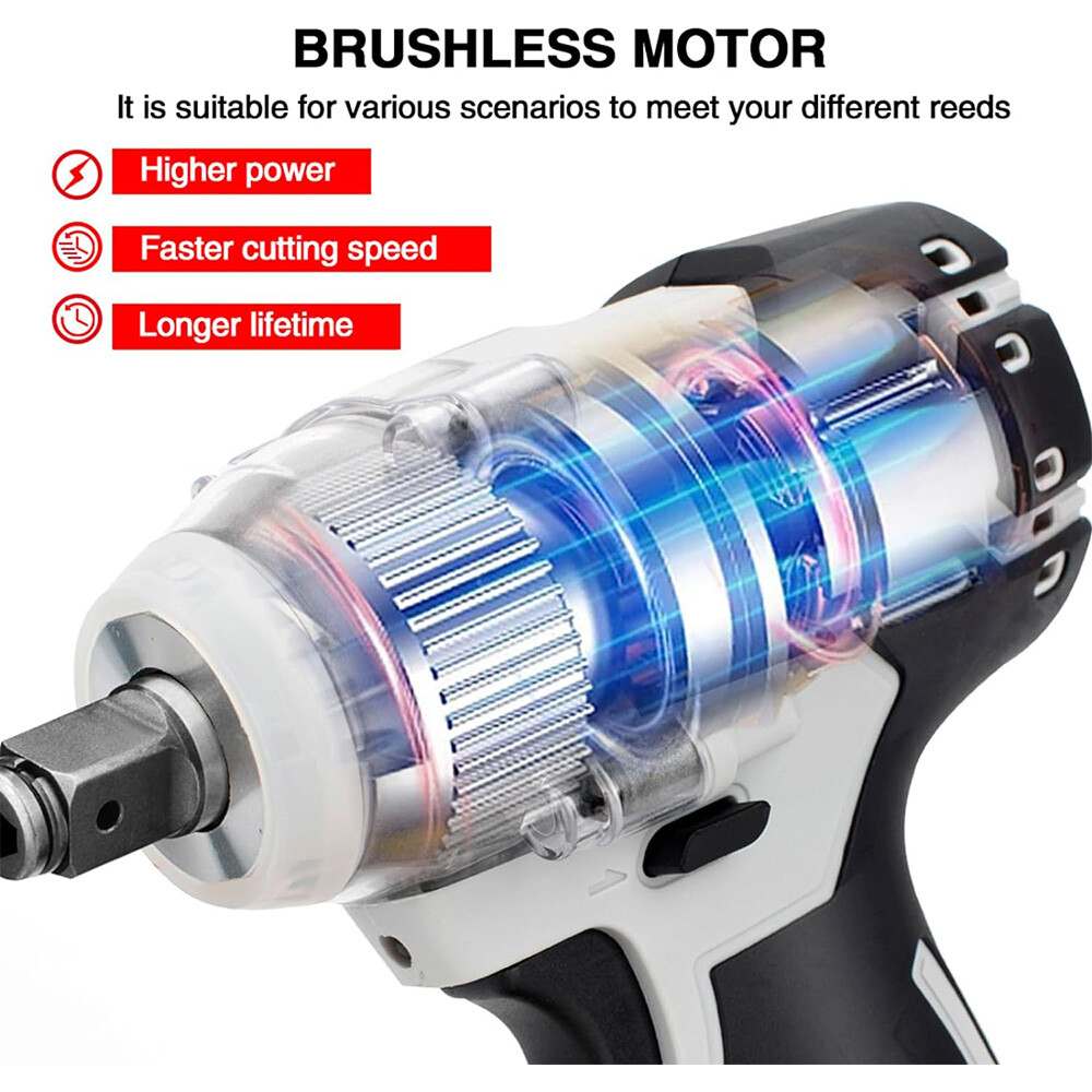 21V Cordless Impact Wrench 1/2" 850Nm High Torque Brushless Drill for Makita 18V