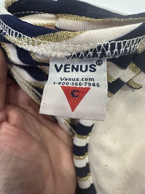 Venus Vintage Metallic Stripe 'V' Logo Bikini Booster Top C Top