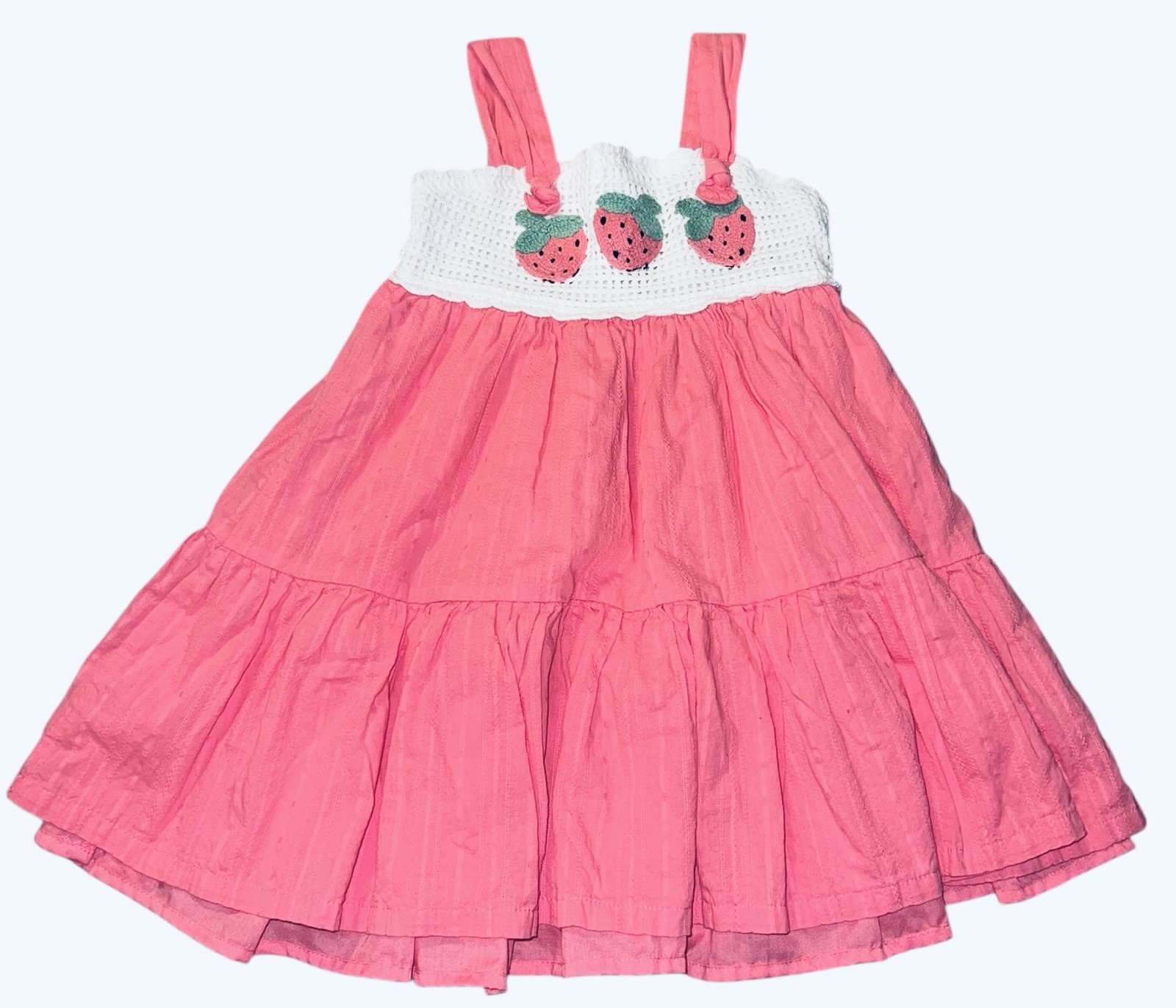Tommy Bahama Pink Lined Sundress Girls Size 5 Summer Embroidered Strawberries