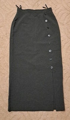 Damen MIDI Rock ,gr.36,grau vorne mit Schlitz und Knopfleiste