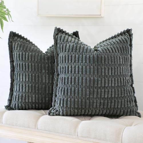 2er Set Cord Deko Überwurf Kissenbezüge 18x18 cm weich Boho gestreift - Bild 5 von 6