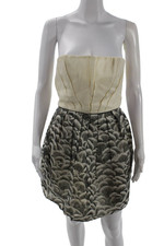 Stella McCartney Women Mini Dress Beige Silk Hook Eye Sleeveless Size 42