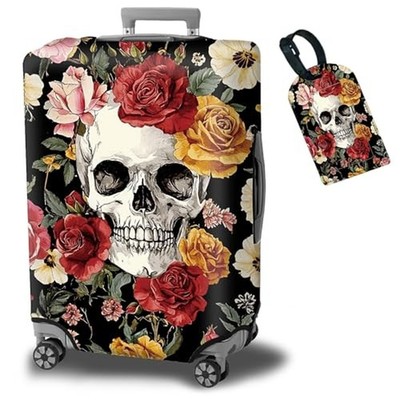 Luggage Cover Suitcase Protector Plus 1 Luggage Tag, Sugar Rose Skull Travel ...