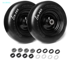 (2-Pack) 11x4.00-5 Flat Free Tire & Wheel, Solid Turf Tire w/ Rim, 3.4" Hub, 3/4