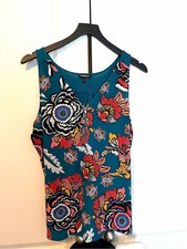 Express Teal Zip-Front Floral Print Tank Top