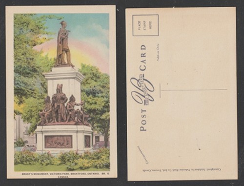 Brantford Ontario Postcard Brant's Monument Victoria Park White Border Unused
