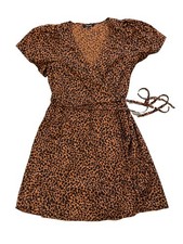 Madewell Cheetah Print Wrap Dress 100% Cotton Short Sleeve Size Small