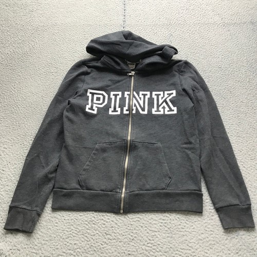 Pink Victoria's Secret Sweatshirt Hoodie Jacket Women's S Logo Full Zip Gray