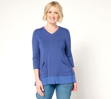 Fashion Women's Top Sz L Rayon 230 Broomstick Hem Blue A689929