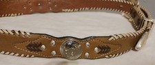 Youth Brown Western Tooled Leather Belt Silver Conchos 32" Buckstitch Unisex